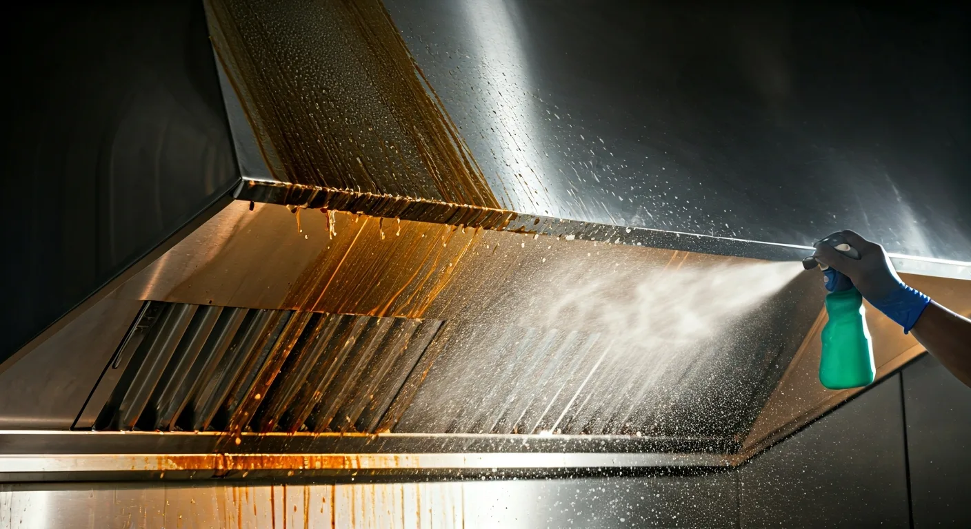 ¿Cómo Limpiar una Campana de Cocina Llena de Grasa Industrial? Guía Definitiva 5 Limpieza de campana de cocina comercial cubierta de grasa industrial