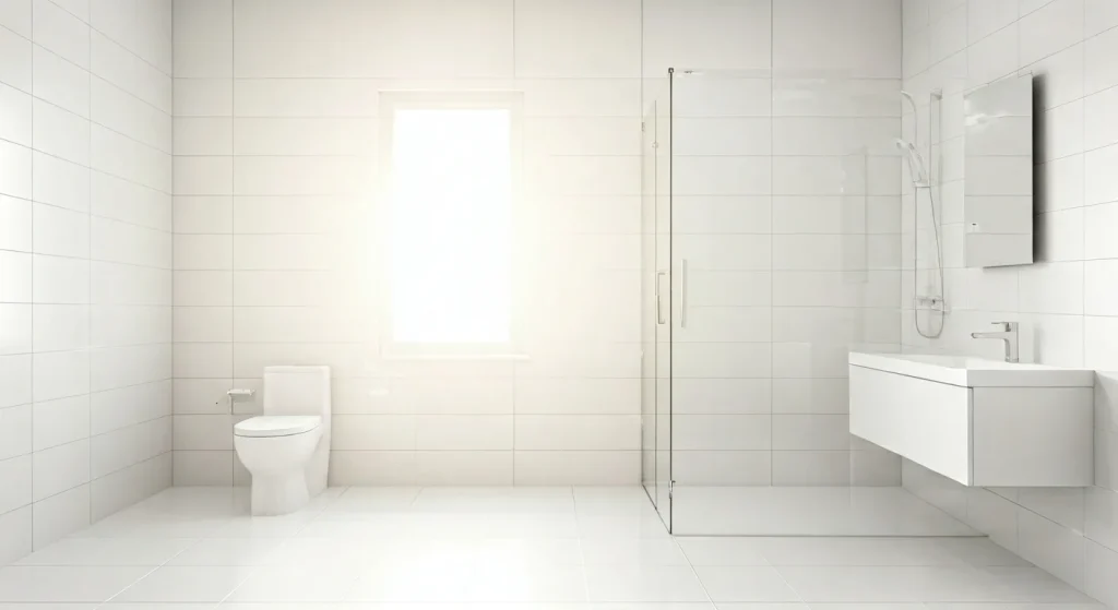 Baño moderno y limpio brillante iluminado por luz natural